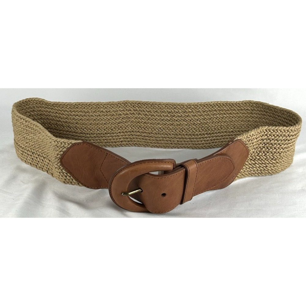 NWT Lauren Ralph Lauren Rope Woven Belt Womens M Beige Brown Leather Buckle Boho